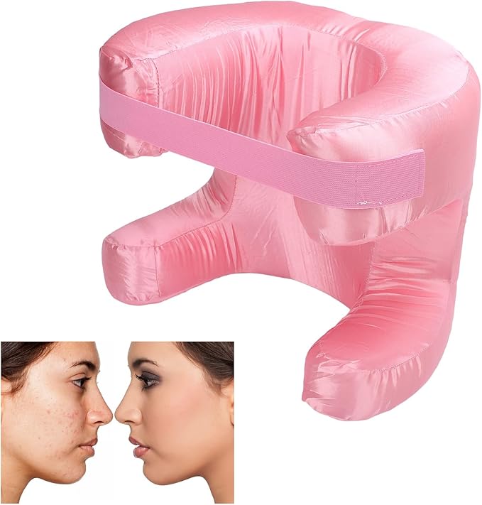 Memory Foam Face Pillow, Ergonomic Design, Silk Fabric Beauty Pillow for Back Sleep Training Pillow, Memory Foam Support, Soft Cushioning, Suitable for Comfortable Sleep (Pink)