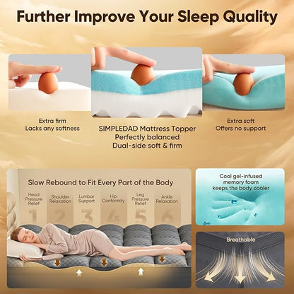 Full Size Mattress Topper, 4.5 Inch Memory Foam Mattress Topper for Back Pain, 2.5" Cooling Memory Foam Soft and Supportive + 2" Pillow Top Mattress Pad Cover, with 8-21" Deep Pocket, Dark Gray