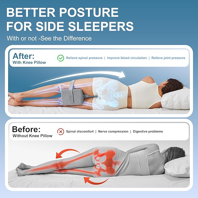 Knee Pillow for Side Sleepers,Leg Pillow for Sciatica,Back,HIPS,Knees,Joints Pain Relief,Pillows for Between Legs While Sleeping Spine Alignment Support & Relieves Pressure,Non-Strap,Natural Gray