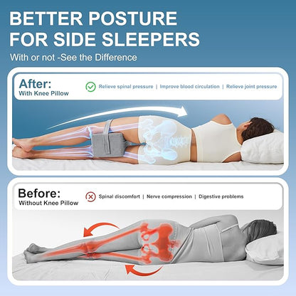 Knee Pillow for Side Sleepers,Leg Pillow for Sciatica,Back,HIPS,Knees,Joints Pain Relief,Pillows for Between Legs While Sleeping Spine Alignment Support & Relieves Pressure,Non-Strap,Natural Gray