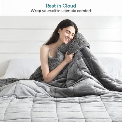 Cottonblue Weighted Blanket 25 lbs for Queen Bed, Flannel Shaggy Sherpa Weighted Blanket for Adults Comfortable Weighted Blankets for Calming and Relax, Bed Sofa Heavy Blankets, 60x80 inches, Grey