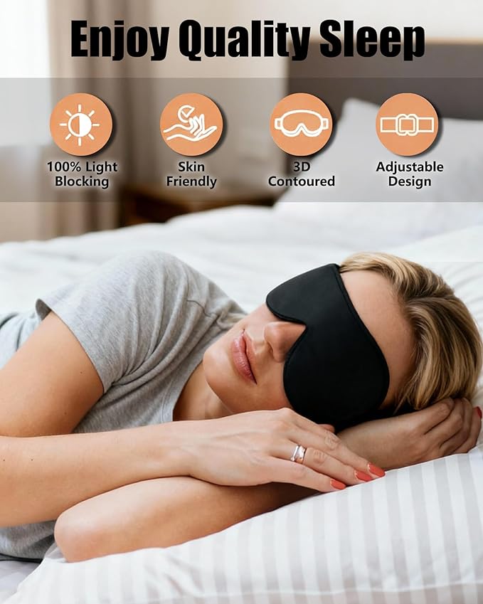Sleep Mask for Side Sleeper Men Women, 100% Blackout Sleep Mask, Zero Eye Pressure 3D Sleeping Mask, Ergonomic Design and Breathable, Suitable for Travel Yoga, Black