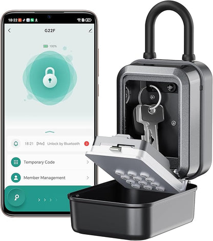 Smart Key Lock Box - Bluetooth APP(Tuya APP) Control & PIN Code, IP65 Weatherproof Wall Mounted Lock Box for Airbnb, Realtor, Home Office, Holds 5 Keys+3 Access Cards