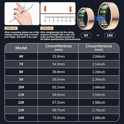 Smart Health Ring for Women Men, Fitness Tracker Ring with Heart Rate, Blood Oxygen, Sleep Tracker, Step Tracker, No Subscription Fee, IP68 Waterproof Smart Ring for iPhone & Android (Rose Gold, 7#)