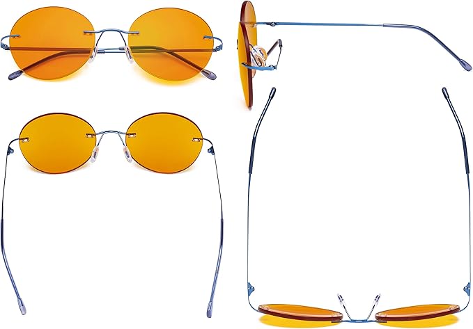 Eyekepper Frameless Blue Light Blocking Glasses with Orange Tinted Lens for Sleeping - Round Rimless Computer Reading Glasses Men Women Blue +0.75