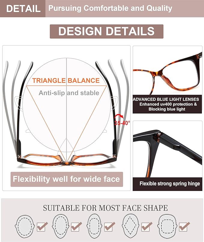 EYEURL Cat Eye Reading Glasses for Women 4-Pack Blue Light Glasses Stylish Computer Readers for Women