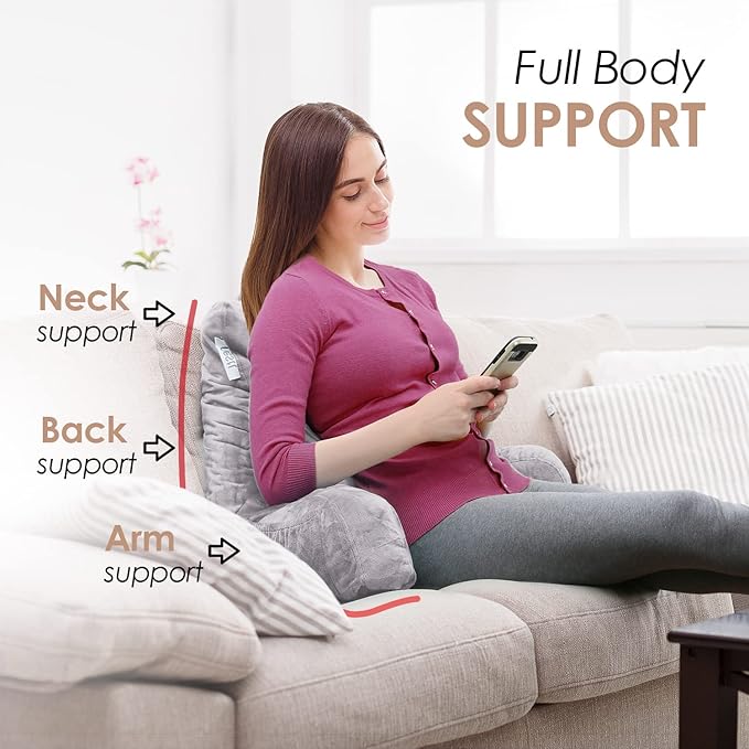 Nestl Reading Pillow for Kids & Teens with Shredded Memory Foam, Backrest Pillows for Reading, Watching, and Gaming, Use on The Couch, Bed, or Floor, Adjustable Support, Washable Cover Grey Lavender