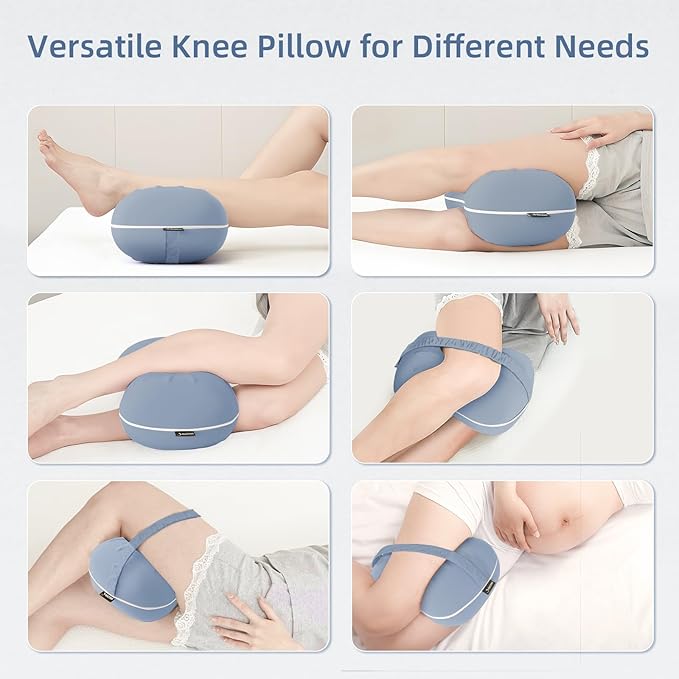 Knee Pillow for Side Sleepers - Cooling Pillows Between Legs for Side Sleeping - Large Memory Foam Knee Pillows for Hip Pain & Spine Alignment (Misty Blue)