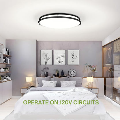 ASD LED 32" Oval Flush Mount Lighting, Close to Ceiling Light Fixture | 5CCT, Dimmable, ETL Listed | 50W 4195LM 2700-5000K 120V | Low Profile Double Ring Lamp | Black, 2 Pack