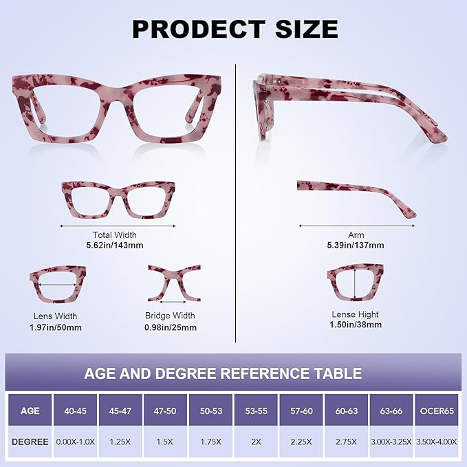 Oprah Reading Glasses for Women - 5Pack Square Fashion Readers for Women Blue Light Blocking with Spring Hinge (Mix5, 3.50x)