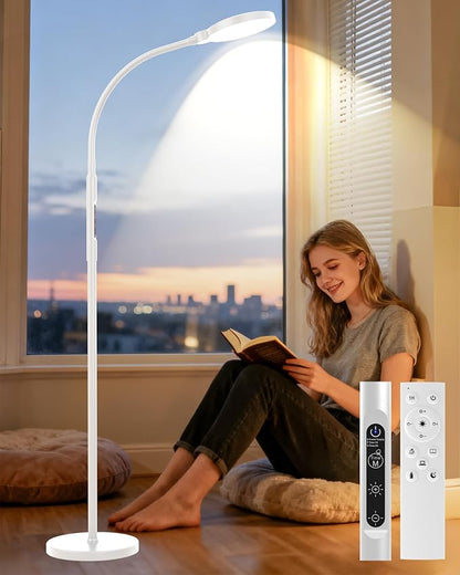 Light Therapy Lamp 11000 Lux, Full Spectrum LED UV-Free Sunlight Lamp with 10 Adjustable Brightness & 5 Color Temperatures, 3 in 1 Retractable Timer Control Therapy Floor Lamp, White