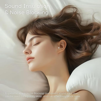 sunvito Sleep Earbuds Bluetooth 5.4, Mini Invisible Silicone Sleep Earbuds for Side Sleepers, Noise Blocking Sleeping Headphones, Hidden Earbuds with LED Display for Small Ears, Sleep & Relax (Beige)