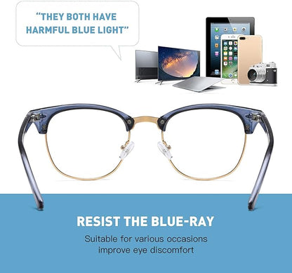 Blue Light Blocking Glasses Vintage Half Frame UV Clear Lens Anti Eyestrain Computer Gaming Glasses for Women Men(P60)