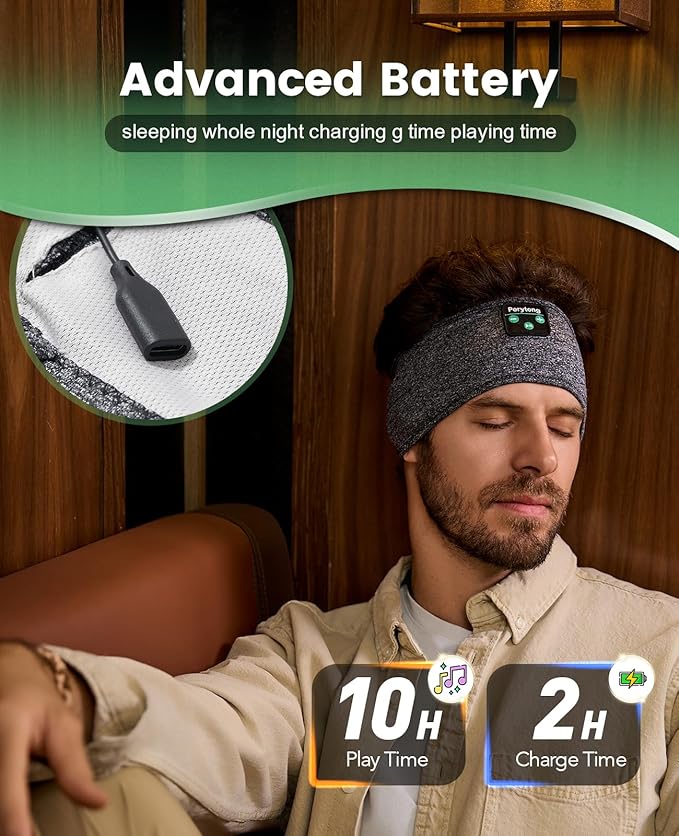 Perytong Sleep Headphones Bluetooth 5.4, Wireless Sleep Headphones with Ultra-Thin HD Stereo Speakers for Side Sleepers, Soft & Breathable Sport for Running Yoga Travel Nap