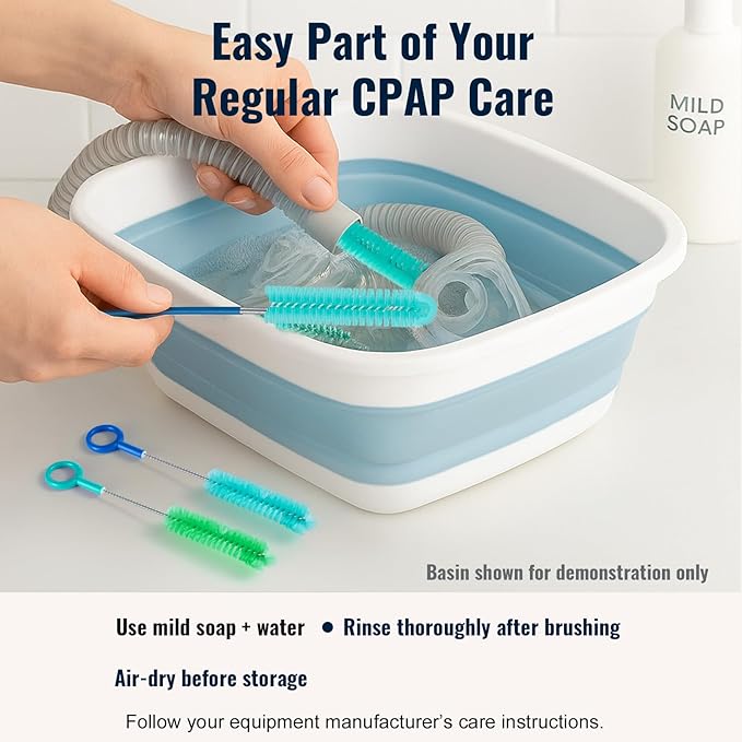 CPAP Hose Cleaning Brush – 78.7" Dual-Ended CPAP Hose Cleaner Brush for 15mm & 22mm Tubing with 2 Detail Brushes for Mask Vent & Humidifier Cleaning