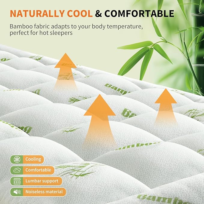 NEWBULIG Twin XL Mattress Topper Viscose Derived from Bamboo, Thick Pillow Top Mattress Pad with Stretchable Pockets, Soft Mattress Topper for Back Pain Relief