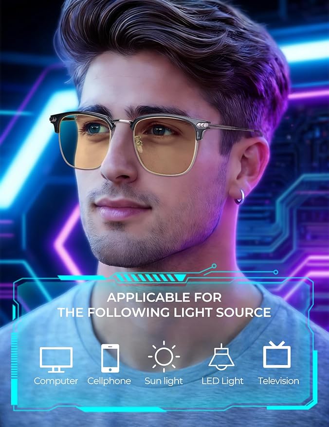Blue Light Glasses | Men Browline Gaming Glasses | Anti Eye Strain & Migraine Blue Blocker Eyeglasses