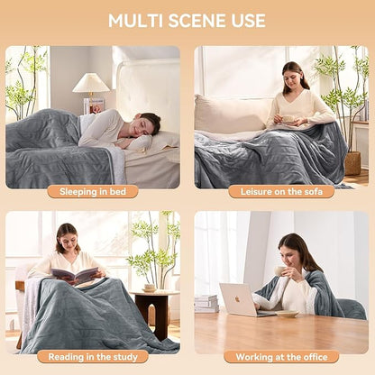 Heated Electric Blanket Queen Size 84"x90" Heating Blanket with Dual Control 9 Heating Levels 10 Timer Modes Auto Off, Fast Heating Over-Heat Protection Ultra Soft Flannel ETL Certified, Gery