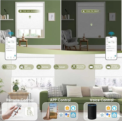 FineTell Motorized Blinds with Remote, 100% Blackout Roller Shades Compatible with Alexa,Apple Homekit,Google Home APP and Voice Control, Customized Electric Blinds (100% Blackout Classic White)
