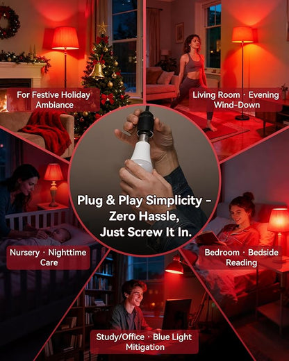 Neporal 7W 670nm Red Light Bulbs for Sleep, 100% Blue Light Blocking Red Night Light, Sleep Light for Melatonin Promoting, A19 60W Equivalent Dim Light Bulbs for Bedroom, Baby Nursery, Reading,4 Packs