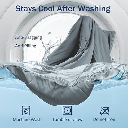 Soft Cooling Comforter, Full/Queen Cooling Blankets for Hot Sleepers, Double-Sided All-Season Cold Breathable Lightweight Blanket for Night Sweats, Medium Gray, 90''x90''