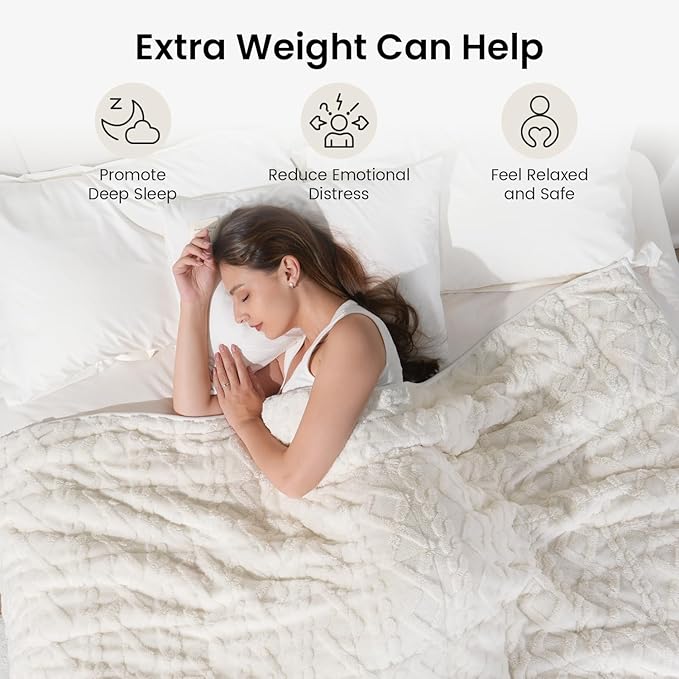 Drewin Comfort Weighted Blanket 20lbs, Stylish Jacquard Sherpa Weighted Blankets for Adults, Super Fluffy Cozy Bed Blanket for Sleep Natural and Calming, 60 x 80 inches, Cream White