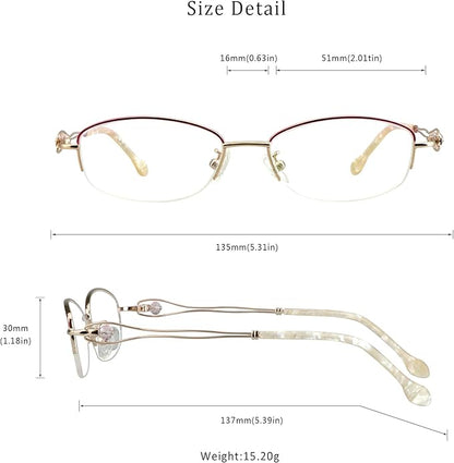 LifeArt Alloy Semi-Rimless Reading Glasses,Blue Light Blocking Glasses, Anti Eyestrain, Computer Gaming Glasses, TV Glasses for Women Men, Anti Glare (Yellow, +2.00 Magnification)