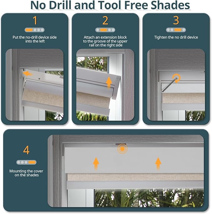 Motorized Blinds No Drill Automatic Blinds for Windows Cordless Roller Shades Electric Blinds with Remote Control Smart Blinds (Linen, 34.5 x 64)