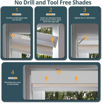 Motorized Blinds No Drill Automatic Blinds for Windows Cordless Roller Shades Electric Blinds with Remote Control Smart Blinds (Linen, 34.5 x 64)