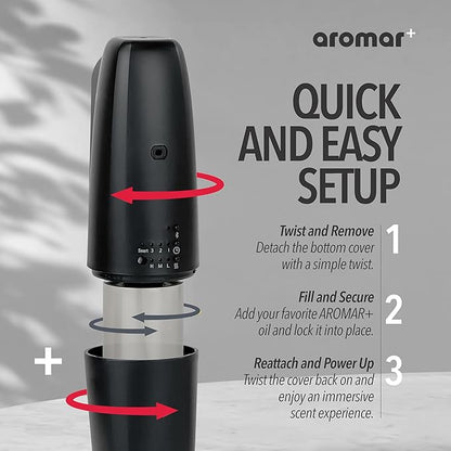 AROMAR Waterless Plug-in Aroma Diffuser - Cold-Air Essential Oil Machine, App-Controlled, Covers 500 Sq.Ft - 'New York' Scent Included - Perfect for Home, Office, & Business use - Black