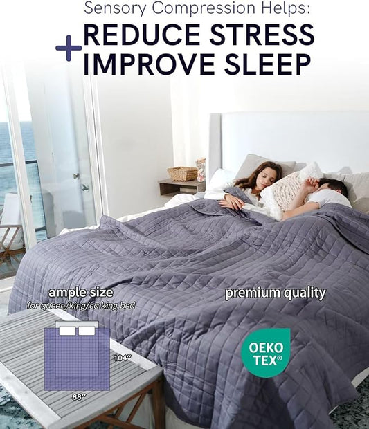 YnM King Size Weighted Blanket for Adults (88x104 Inches, 30 Pounds, Dark Grey), Exclusive Smallest Compartments with Glass Beads, Heavy Bed Blanket for Two Persons of 140~240lbs on Queen or King Bed