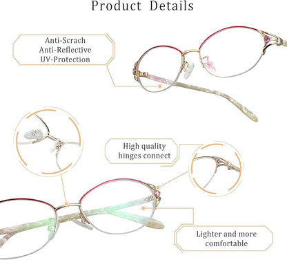 LifeArt Alloy Semi-Rimless Reading Glasses,Blue Light Blocking Glasses, Anti Eyestrain, Computer Gaming Glasses, TV Glasses for Women Men, Anti Glare (Rose Gold, +2.50 Magnification)