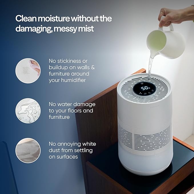 BLUEAIR Premium Smart Humidifier for Large Rooms, Bedrooms, Better Sleep with Evaporative Invisible Mist Tech, Auto Humidify, Easy Top Fill, Smart Control with App, Touchscreen, 3.5L Tank for 48 hours