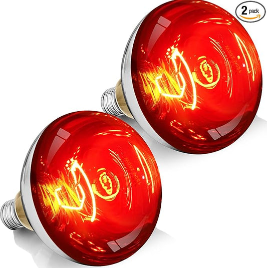 250W R40 Red Heat Lamp Bulbs, 8000 Hours Rated, Infrared Flood Light, Brooder Heating Lamp for Chickens, Reptiles, Pets, Bathroom, E26 Base - 2 Pack