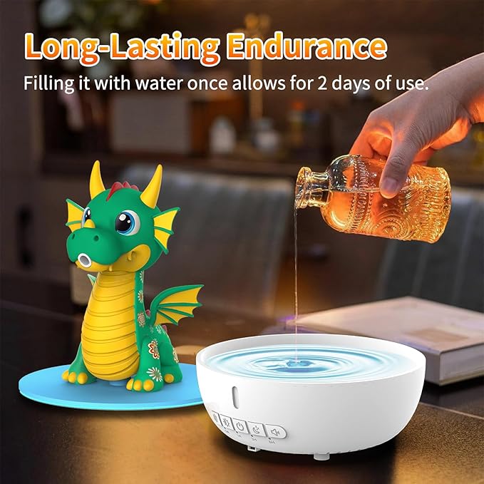 Aromatherapy Dragon Humidifier, 200ML Essential Oil Diffuser with Remote & Timer, White Noise Machine with 10 Soothing Sounds, Cute Small Humidifiers for Kids Bedroom, Home, Office (Green)