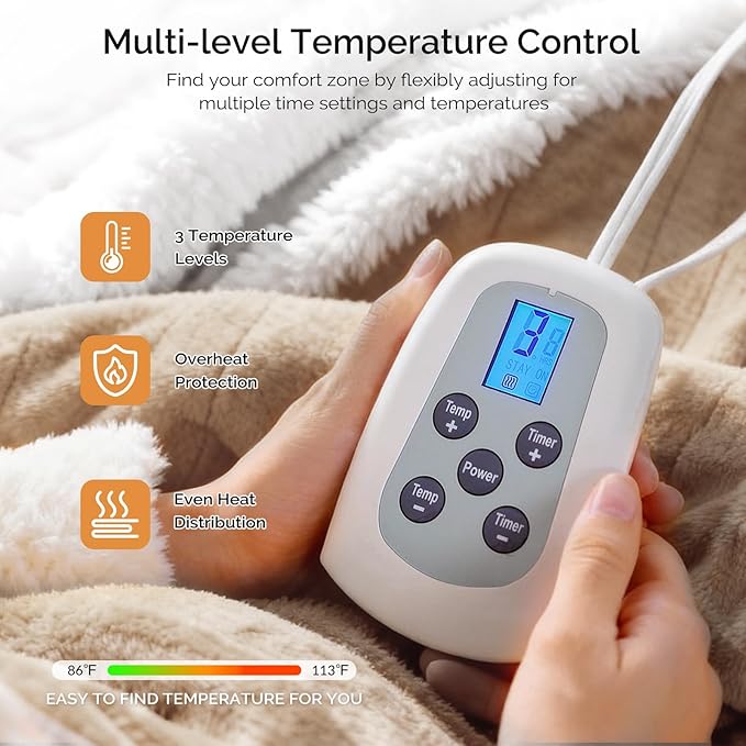 Heated Blanket Electric Blanket King 100"x90" Heating Blanket with Dual Control 10 Heat Levels & 10 Hours Auto-Off Overheat Protection Cozy Soft Flannel King Size Blanket Fast Heating Machine Washable