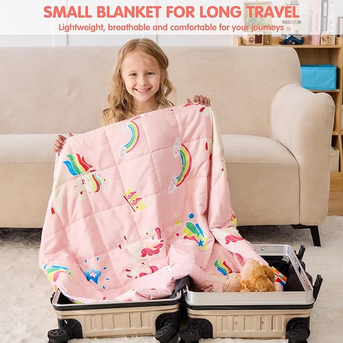 yescool Unicorn Weighted Blanket 7 Pounds Cooling Weighted Lap Blanket, Pink Rainbow Heavy Blanket, Breathable Weighted Throw Blanket Gift for 60-80lbs, 40"x60"