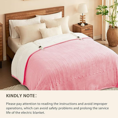 Homemate Electric Heated Blanket Queen - 84"x90" Heating Bed Blankets Throw with 10 Heating Levels 8 Hours Auto Off Fast Heating Over-Heated Protection Ultra Soft Warm Flannel ETL Certified Pink