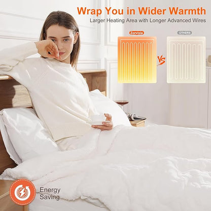 Heated Throw Blanket 50"x60" with 5 Heating Levels & 4 Hours Auto Off, Soft & Plush Sherpa Electric Blanket Throw with ETL & FCC Certification for Home Use, Machine Washable, Great Gift, White