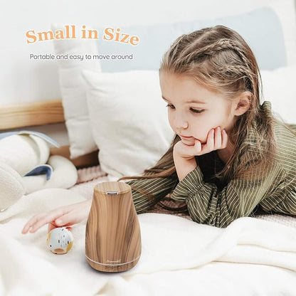 Aromatherapy Essential Oil Diffuser for Room: 100ml Air Humidifier Aroma Scent Cool Mist Diffusers Colorful Light Cute Mini Small Waterless Auto Off Ultrasonic for Home Bedroom (Yellow Wood Grain)