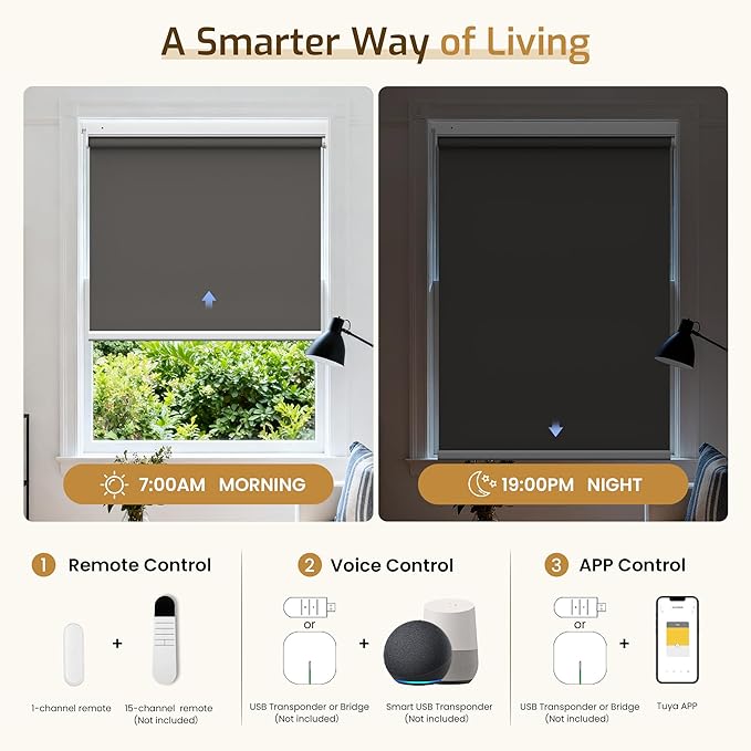 Grandekor No Drill Motorized Roller Blinds with Remote Control - Smoky Gray-Blackout 54.5 * 64 Motorized Blinds | Smart Electric Shades Compatible with App & Voice Control for Living Room