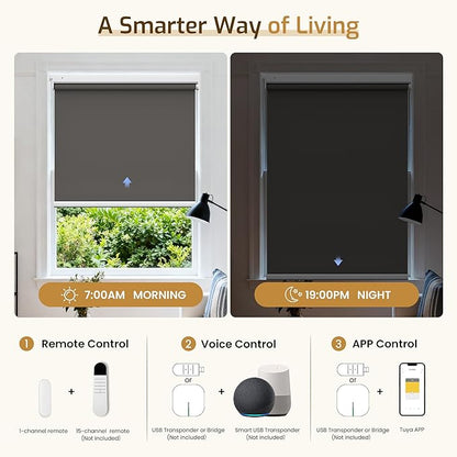 Grandekor No Drill Motorized Roller Blinds with Remote Control - Smoky Gray-Blackout 53.5 * 36 Motorized Blinds | Smart Electric Shades Compatible with App & Voice Control for Living Room