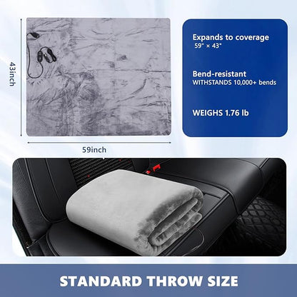 Heated Car Blanket DC12V-24V Electric Blanket for Car Camping, Portable Washable Heated Blanket with Timer, 3 Heat Settings, Heated Throw Blanket for Road Trip (Gray)