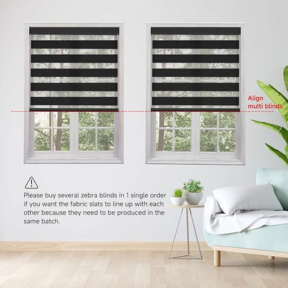 Motorized Zebra Blinds, Cordless Blackout Window Shades with Remote, Custom Dual Layer Smart Roller Shades with Alexa Google Assistant, Automatic Light Filtering Blinds,Luxury Black