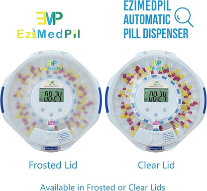 EziMedPil Automatic Pill Dispenser for Elderly & Alzheimer’s Care w/Audio & Visual Alerts, up to 6 Alarms/Day, Easy-Read LCD Display, 6 Dosage Templates, Lock Key for Vitamins, Clear Lid