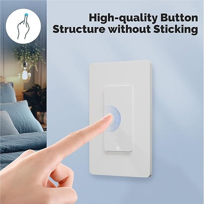 Matter WiFi Smart Light Switches, Netural Wire Required, 2.4GHz Single Pole Switch, Compatible with Alexa Assistant, Remote Control, Voice Control, No Hub Required (1 Way)