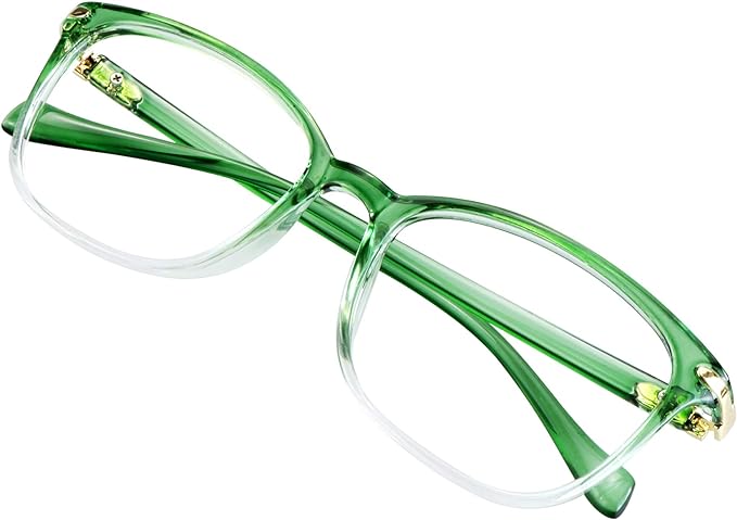 VisionGlobal Blue Light Blocking Glasses for Women, Anti Eyestrain, Computer Reading, TV Glasses, Stylish Square Frame, Anti Glare(Clear Green,+1.25 Magnification)