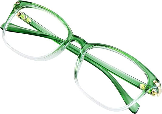 VisionGlobal Blue Light Blocking Glasses for Women, Anti Eyestrain, Computer Reading, TV Glasses, Stylish Square Frame, Anti Glare(Clear Green,+1.25 Magnification)
