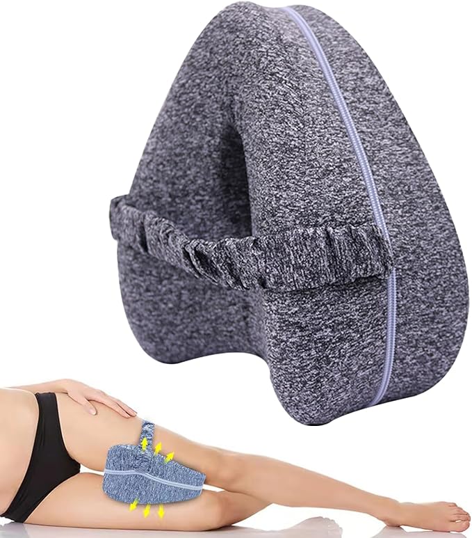 Hip Alignment Pillow for Side Sleepers – Memory Foam Knee Pillow for Sciatica & Hip Pain Relief, Smooth Spine Leg Support Cushion for Pregnancy, Seniors, and Recovery (Grey)