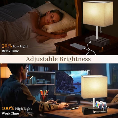 Smart RGB Dimmable Table Lamp Work with Alexa&APP&Remote Control, Bedside Desk Lamp with Charging Ports&Outlet&Phone Stand, Music Sync Nightstand Lamp for Bedroom Living Room Office Dorm